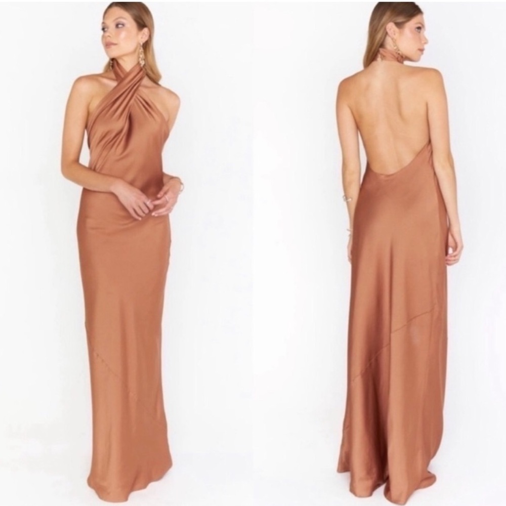 Show me your MuMu Size Large Copper Luxe Satin Wedding Jasmine Halter Maxi Dress